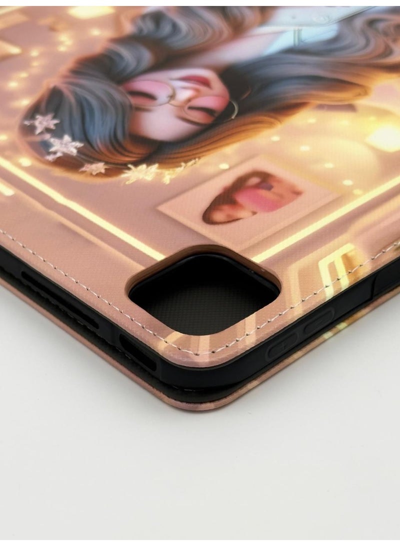 Cat - Cot Cute Aesthetic Girl Reading Illustration Folio Case for iPad Pro 13-inch (2024 Release) | Slim Smart Trifold Stand Cover with Auto Sleep/Wake - Cozy Bedroom Art Design - Image 4